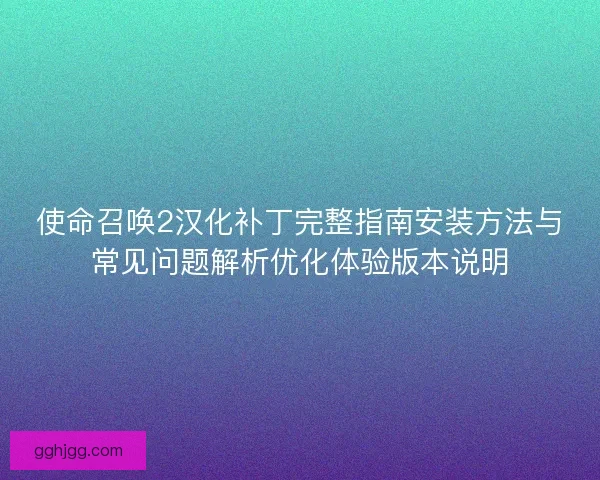 使命召唤2汉化补丁完整指南安装方法与常见问题解析优化体验版本说明